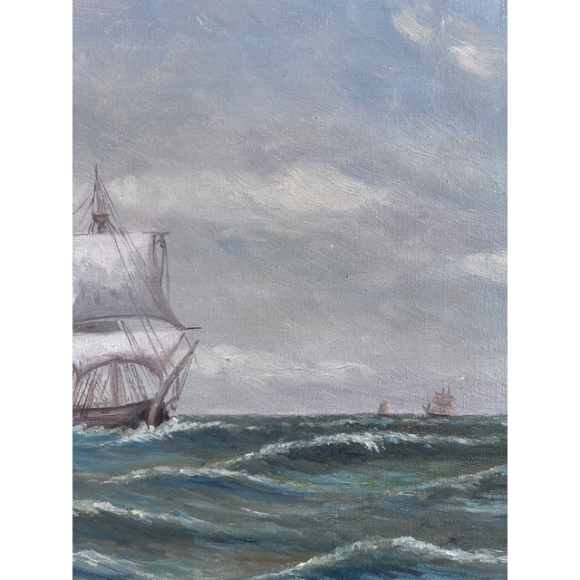 Vintage Original Seascape Oil Painting, Signed Coastal Landscape For Sale - Image 10 of 13