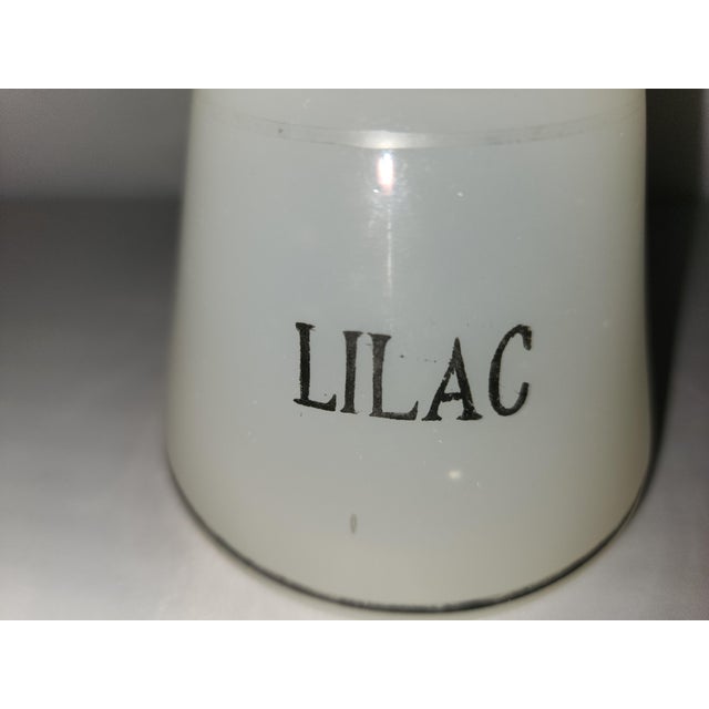 This elegant Victorian Milk Glass Barber's Bottle is labeled for Lilac Water and is in gorgeous condition with good black...