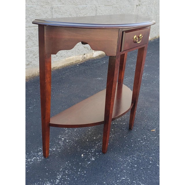Mid-Century Modern Late 20th Century Solid Cherry Tiered Single Drawer Demi-Lune Console Table For Sale - Image 3 of 12