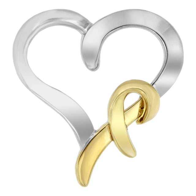 .925 Sterling Silver and 14K Yellow Gold Two-Tone Heart Shaped Pendant Necklace For Sale