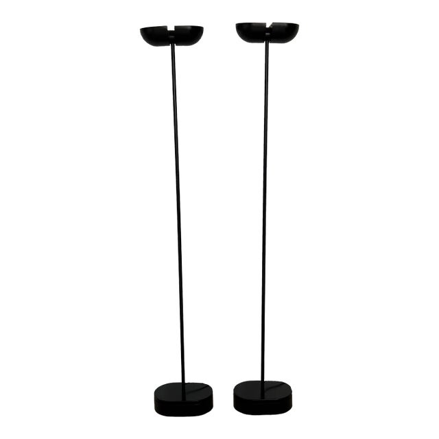Postmodern Black Torchiere Floor Lamps With Adjustable Heads, 1980s - a Pair For Sale