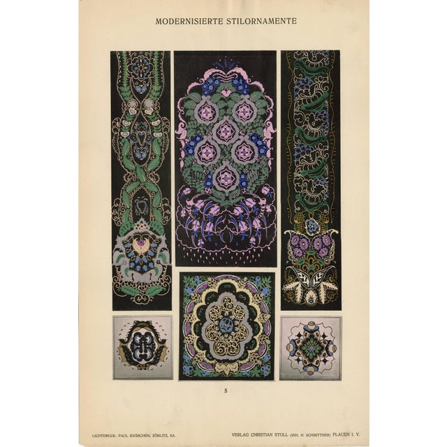 A scarce group of five original decorative-art plates from Oskar Haebler’s Modernistische Stilornamente (“Modernized Style...