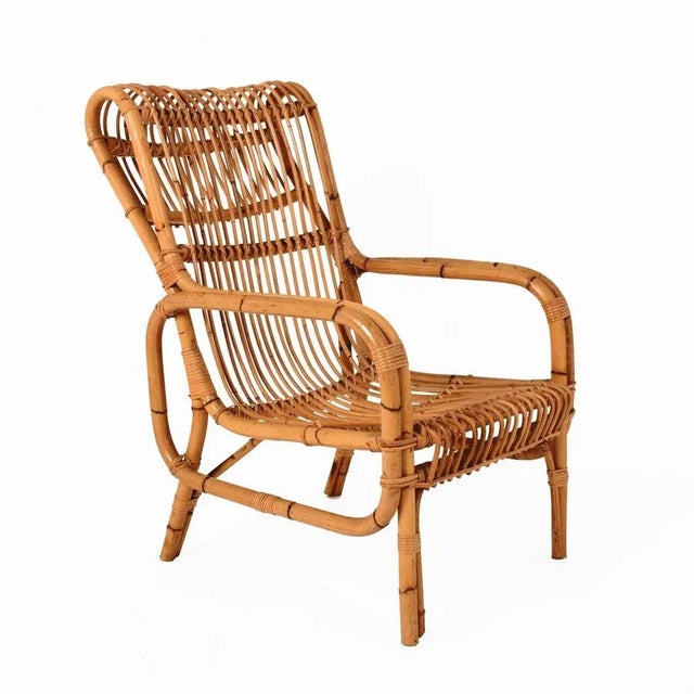 Mid-Century French Riviera Rattan and Bamboo Armchair, Italy, 1960s For Sale - Image 4 of 9