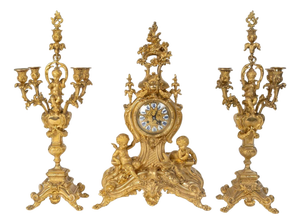 Louis XV Style Napoleon III Gilded Bronze Mantel Set, Set of 3