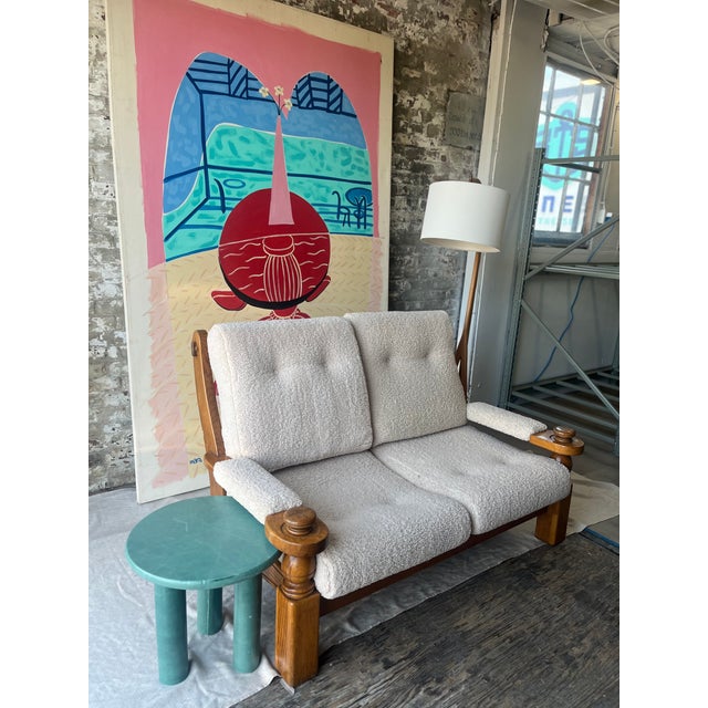 Wood 1960s MCM Boucle Love Seat For Sale - Image 7 of 9