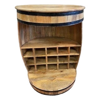 Rustic Bourbon Whiskey Barrel Open Wine Bar Cabinet For Sale