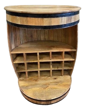 Rustic Bourbon Whiskey Barrel Open Wine Bar Cabinet