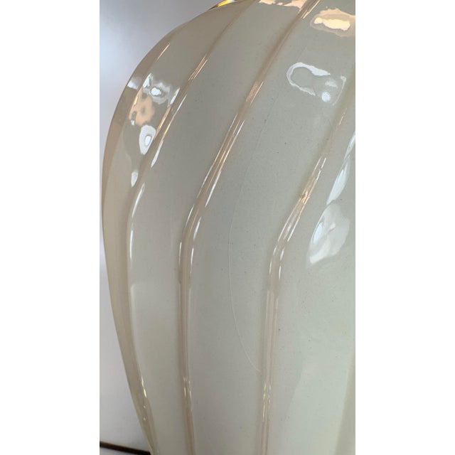 1990's Postmodern Beige Reticulated Ceramic Lamps Brass Sunset Lamp Co. Richards Mfg. - a Pair For Sale - Image 11 of 12