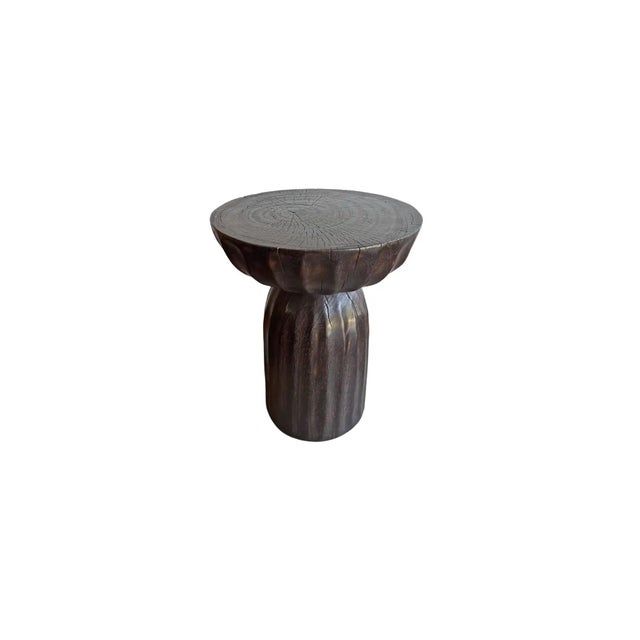 Solid Suar Wood Round Side Table Modern Organic For Sale - Image 6 of 6