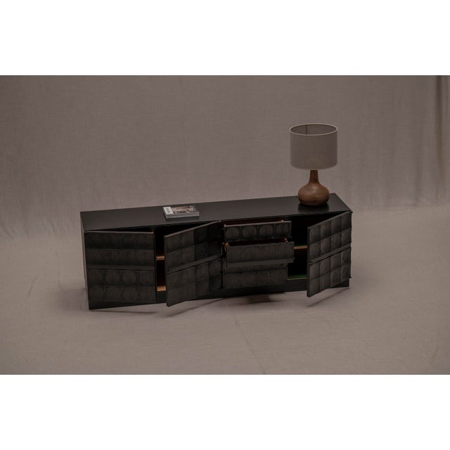 Rare vintage brutalist sideboard in ebonized oak. Designed by J. Batenburg for MI in 1969, Belgium. Iconic graphical...