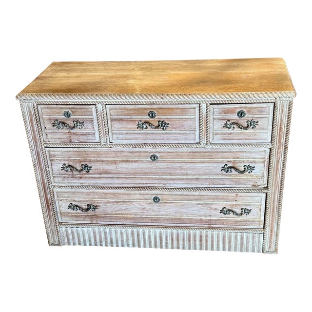 Vintage French Whitewashed Oak Chest For Sale