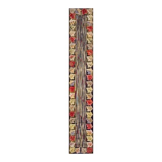 1930s Earth Tone Floral Stripe Antique American Hooked Rug Runner 2'6" X 15'6" Handknotted Wool Carpet For Sale