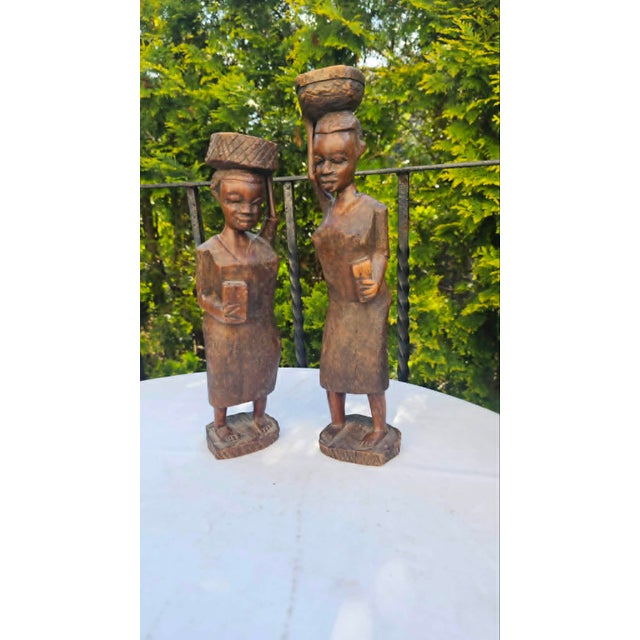 Brown African Carved Wooden Figure, 1970s, Set of 2 For Sale - Image 8 of 8