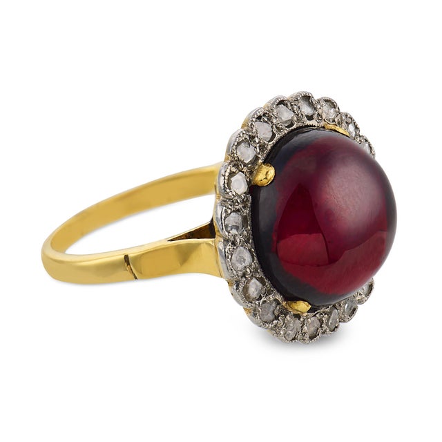 Late 19th Century Victorian 5.00 Carat Garnet Diamond 18k Yellow Gold Cluster Ring, Size 4.75 For Sale - Image 4 of 6