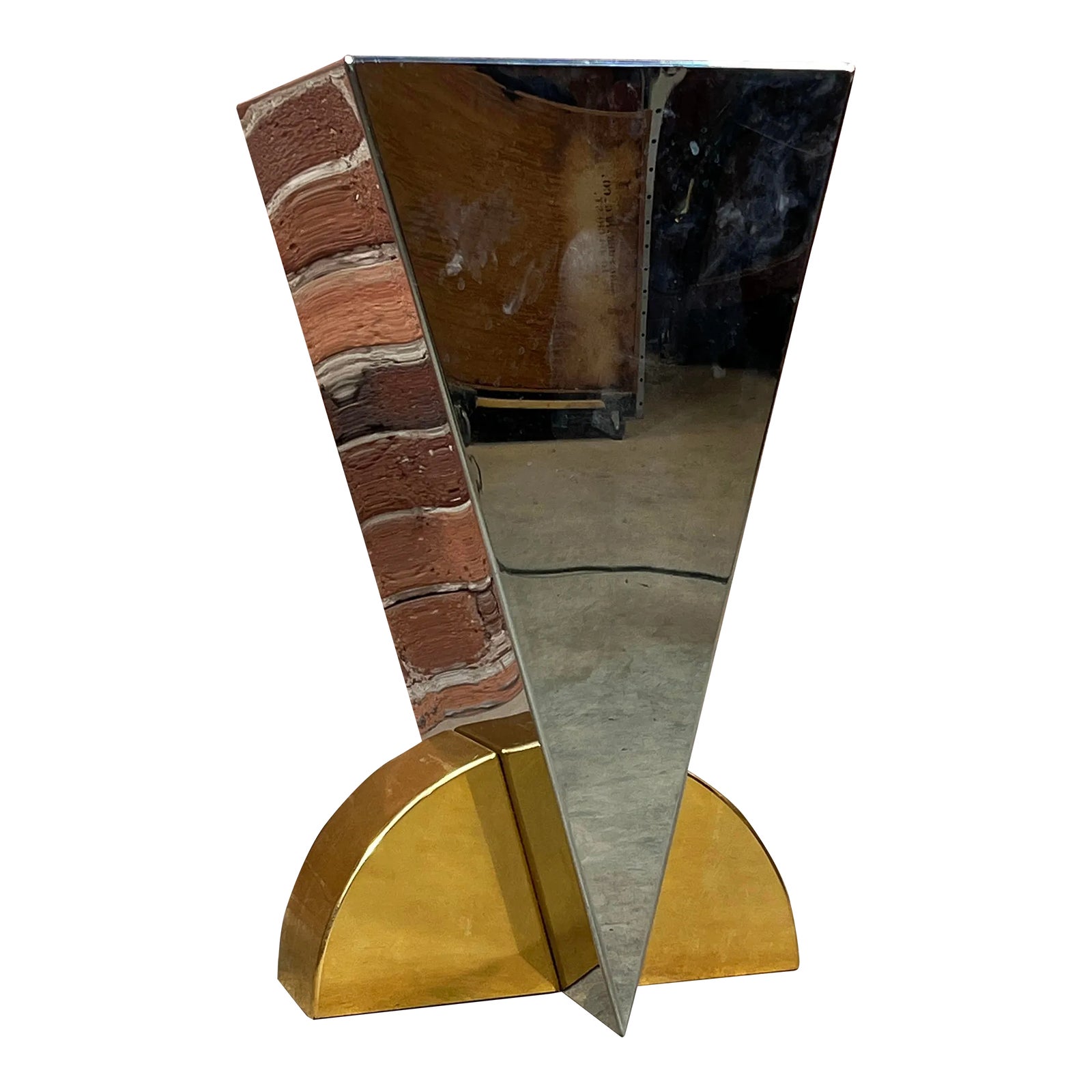 Vintage 1980's Postmodern Brueton Style Steel & Brass Side Table / Plant Stand