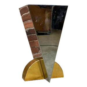 Vintage 1980's Postmodern Brueton Style Steel & Brass Side Table / Plant Stand