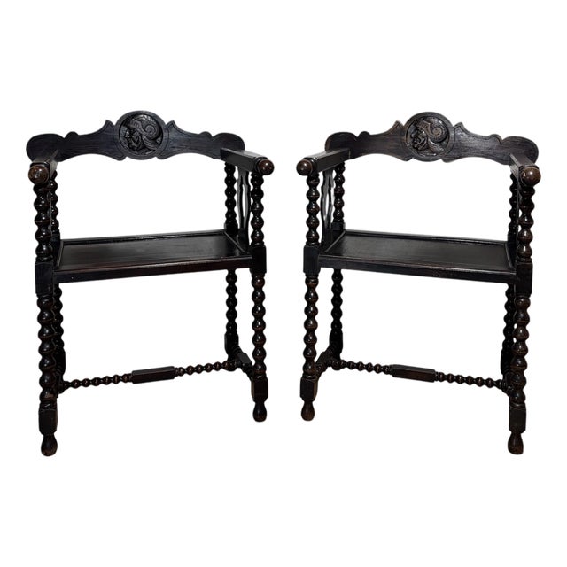 Spanish Baroque Revival Barley Twist Armchairs, 1920, Set of 2 For Sale
