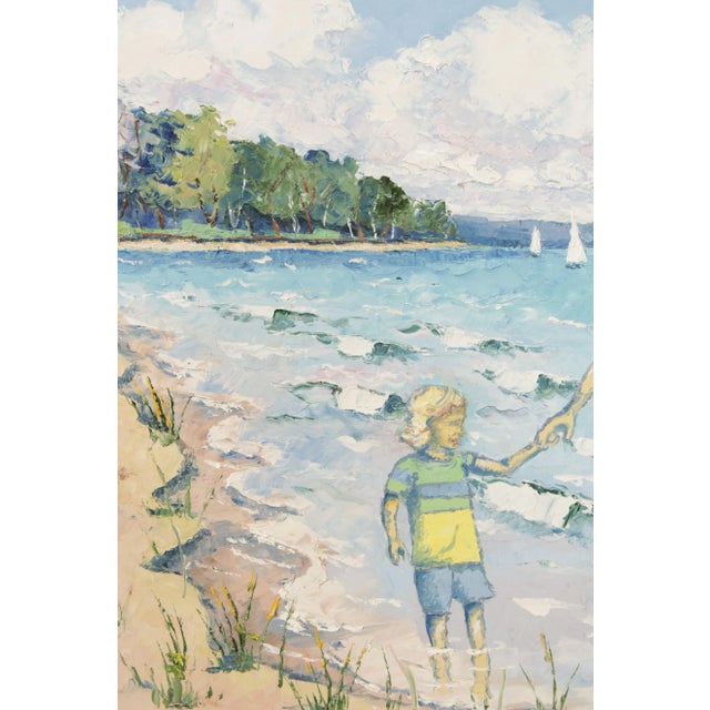 Paint Trisha Witty Children Playing at Seashore Original Oil Painting For Sale - Image 7 of 13