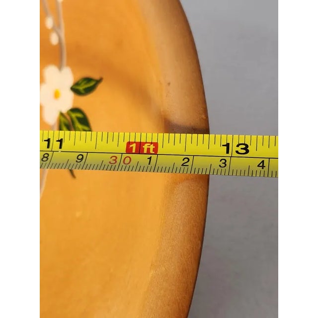 Vintage Munising Hand Painted Signed Wooden Footed Bowl - Floral Dogwood 13.5" - MCM Home Dec - Accent Bowl Decorative For Sale - Image 14 of 15
