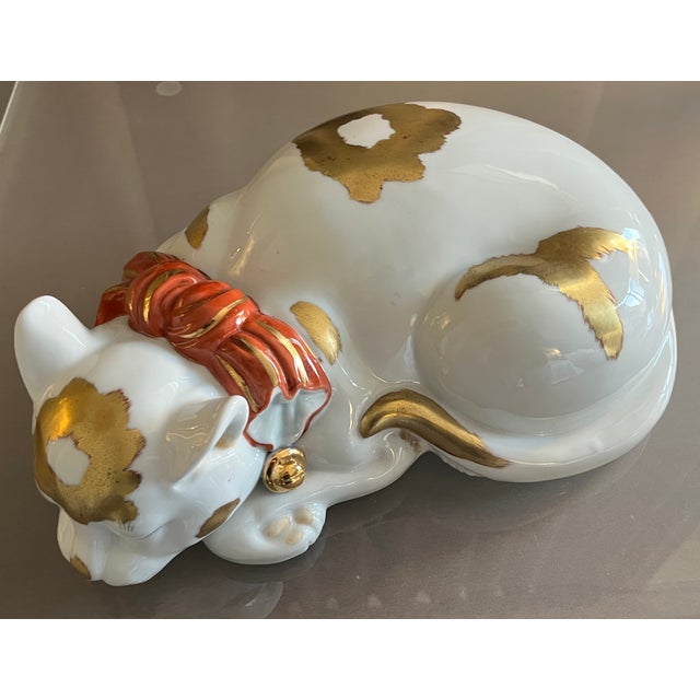 Large 13.5" Japanese Kutani Porcelain Figure of a Sleeping Cat For Sale - Image 9 of 18