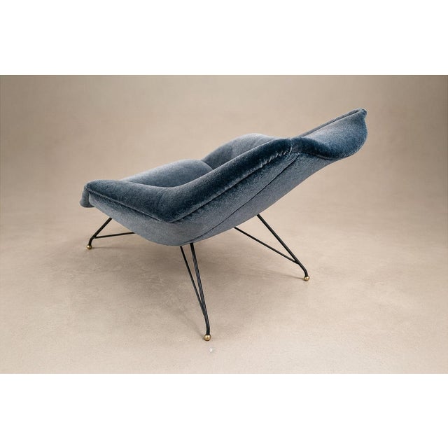 Blue Brazilian Modern “Concha” Armchairs in Iron and Dedar's Blue Mohair, Carlo Hauner, Brazil, 1950s — Lot 83C For Sale - Image 8 of 18