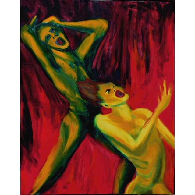 Wonderful vintage abstract expressionist work "Inferno for Two" by a New York artist J. Gregory (American, 20th C.)....