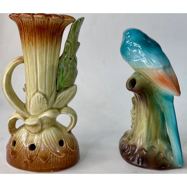 Figurative Faux Bois Bird Porcelain Vases, Mid 20th Century For Sale - Image 3 of 7