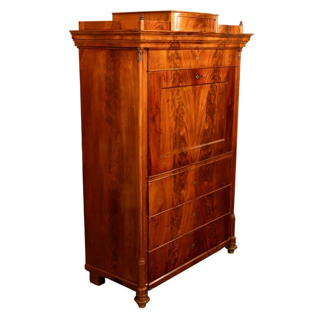 Biedermeier Antique Austrian Flame Mahogany Inlaid Rosewood Biedermeier Secretary Chest 1820 For Sale - Image 3 of 17