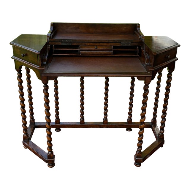 Antique English Charles II Style Barley Twist Writing Desk For Sale