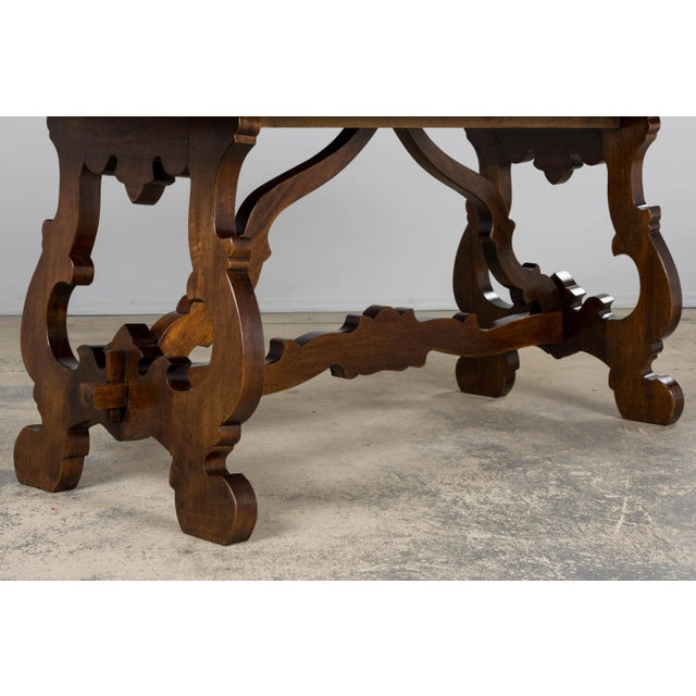Antique Spanish Renaissance Revival Walnut Trestle Dining Table For Sale - Image 9 of 16