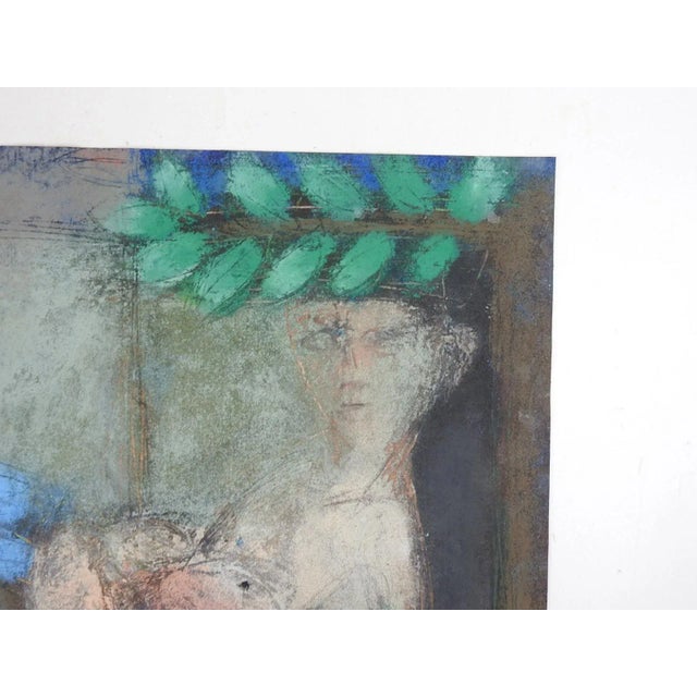 Late 20th century pastel on paper abstract figure painting. Unsigned. Unframed. Unsealed, so will need to be under glass.