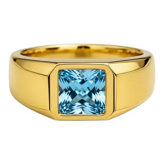 Signet Ring With Topaz for Men Silver, Gold, Size 10 For Sale