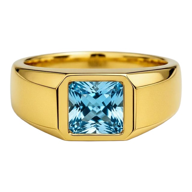 Signet Ring With Topaz for Men Silver, Gold, Size 10 For Sale
