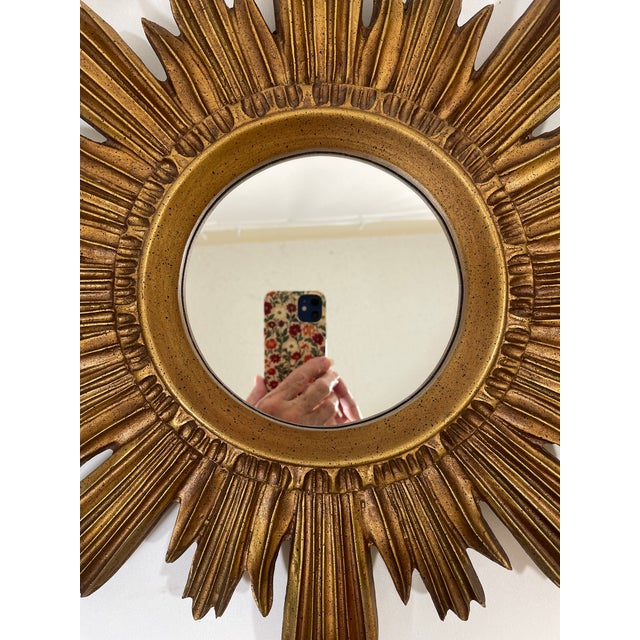 Gold Large 18" Vintage 1990s Golden Sunburst Wall Mirror For Sale - Image 8 of 18