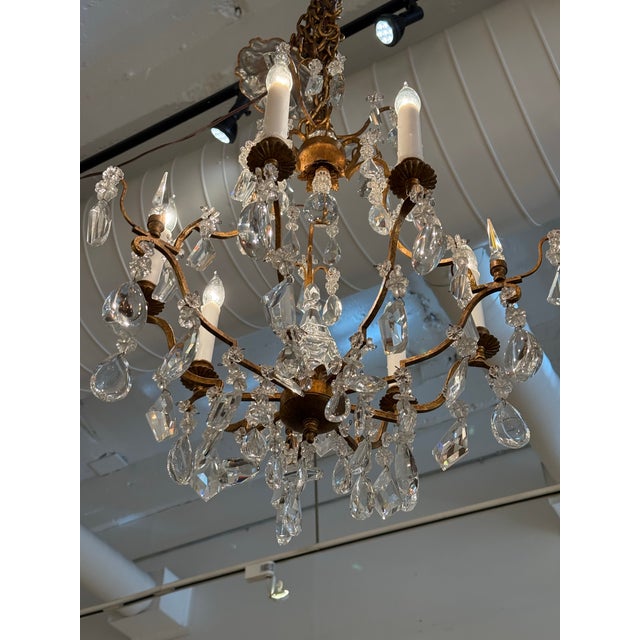 Hollywood Regency In the Style of Dennis & Leen Gold Finish Six Light Crystal Chandelier For Sale - Image 3 of 12