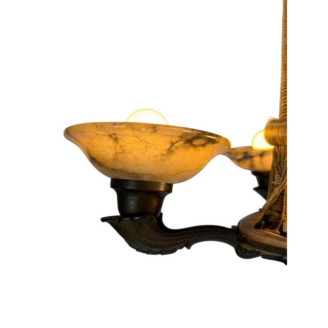 Art Deco French Alabaster Chandelier, 1930s For Sale - Image 13 of 17