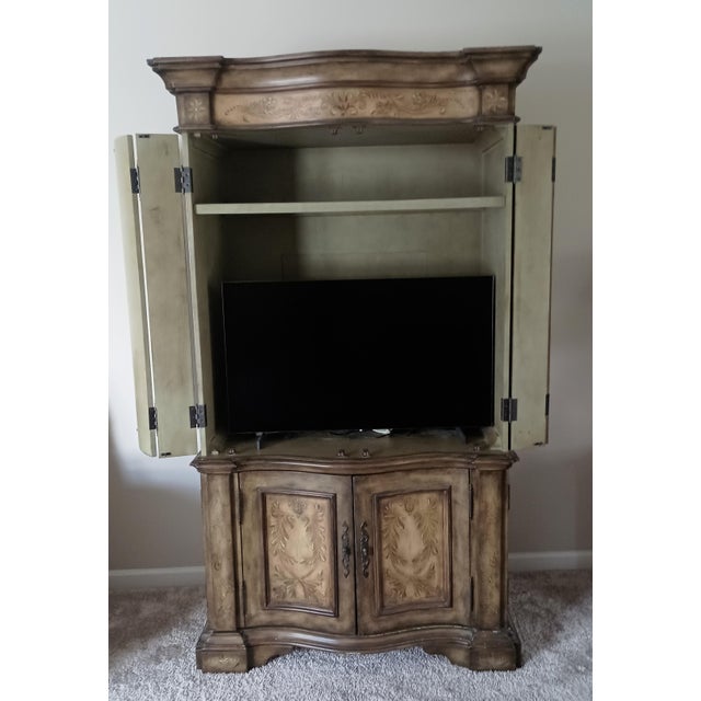 Hooker Seven Seas Old World Hand Painted Serpentine Media Armoire 79" X 46" X 25" Brown, Sage For Sale - Image 10 of 14