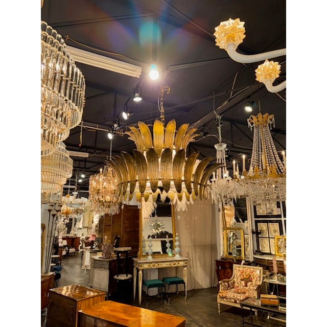 Modern Murano Glass 2-Tier Palm Leaf Chandelier For Sale - Image 3 of 6