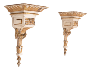 Louis XVI Greek Style Carved Giltwood Wall Consoles, 1850s, Set of 2