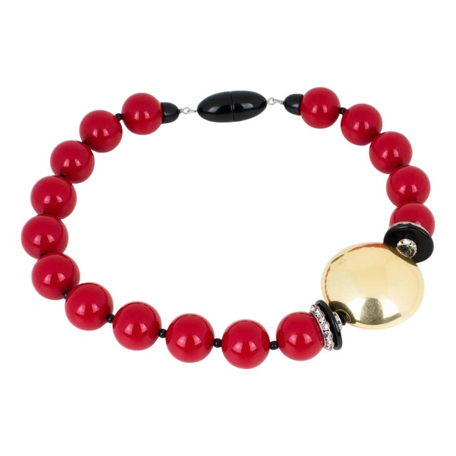 Angela Caputi Red and Gold Resin Choker Necklace For Sale