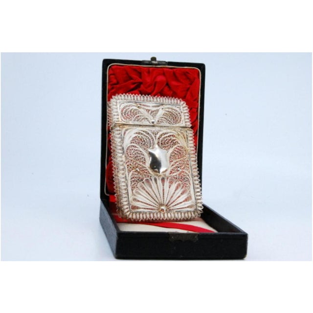 Silver Filigree Silver Card Case with Central Monogram Card and Hinged Lid For Sale - Image 8 of 9
