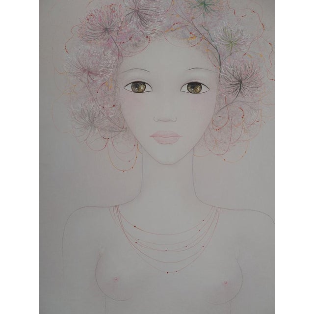 Modern Mara Tran Long, Jeune fille en fleur, les ombellifères, 1974, Oil and Gouache on Panel For Sale - Image 3 of 9