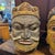 Antique pair of handcarved and painted wooden heads. Indian folk art- possibly dirtied or mythological characters in...