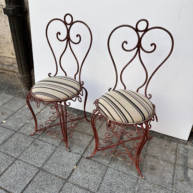 Vintage French Art Nouveau Chairs in Wrought Iron, 1930s, Set of 2 For Sale - Image 12 of 18