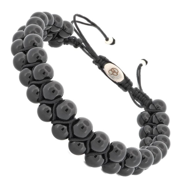 Early 21st Century Black Onyx Self Control Beaded Woven Bracelet For Sale - Image 5 of 7