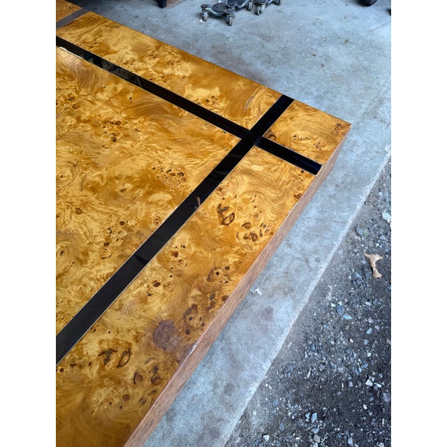 Wood Milo Baughman Attr Burlwood & Chrome Floating Coffee Table Vintage Mid Century For Sale - Image 7 of 12