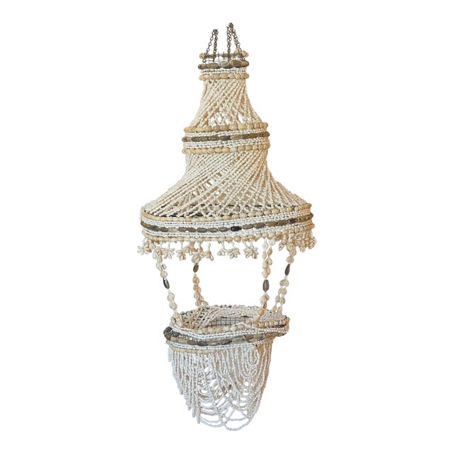 1960s Gorgeous Coastal Tiny Sea Shells Beaded Chandelier For Sale