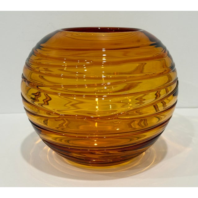 Amber Fulvio Bianconi Venini Honey Bee Hive Ribbed Italian Art Glass Bowl Vase 1970s For Sale - Image 8 of 8
