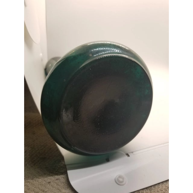 Shabby Chic Vintage Emerald Green Flower Bud Vase Hand Painted Gilded Floral Design For Sale - Image 3 of 4