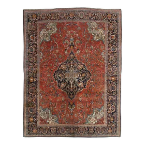 20th Century Antique Farahan Sarouk Rug, Handmade Oriental Rug, Rusty Red Navy Blue Very Fine Detail